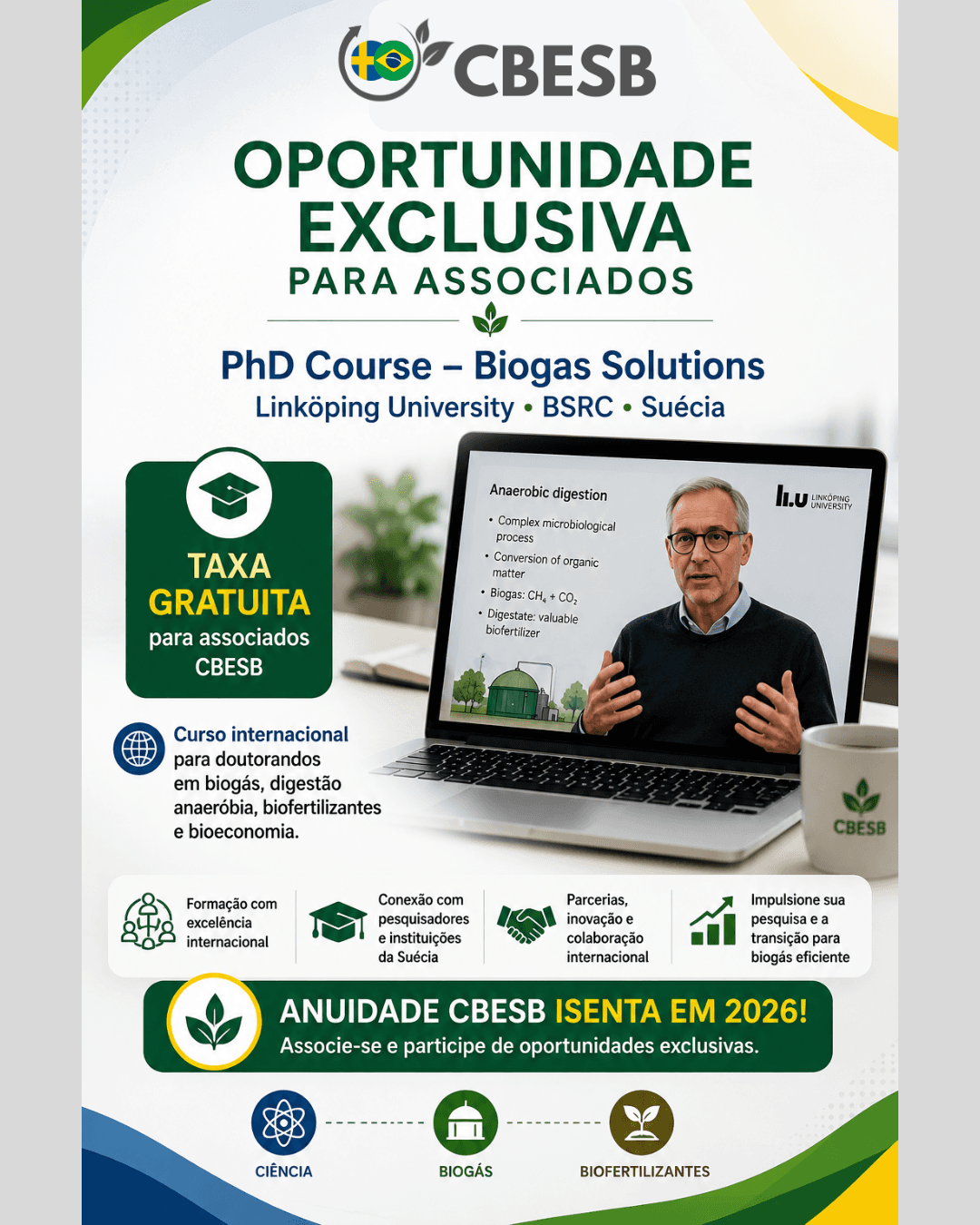 Doutorandos associados ao CBESB têm acesso gratuito a curso internacional oferecido pelo BSRC da Universidade de Linköping
